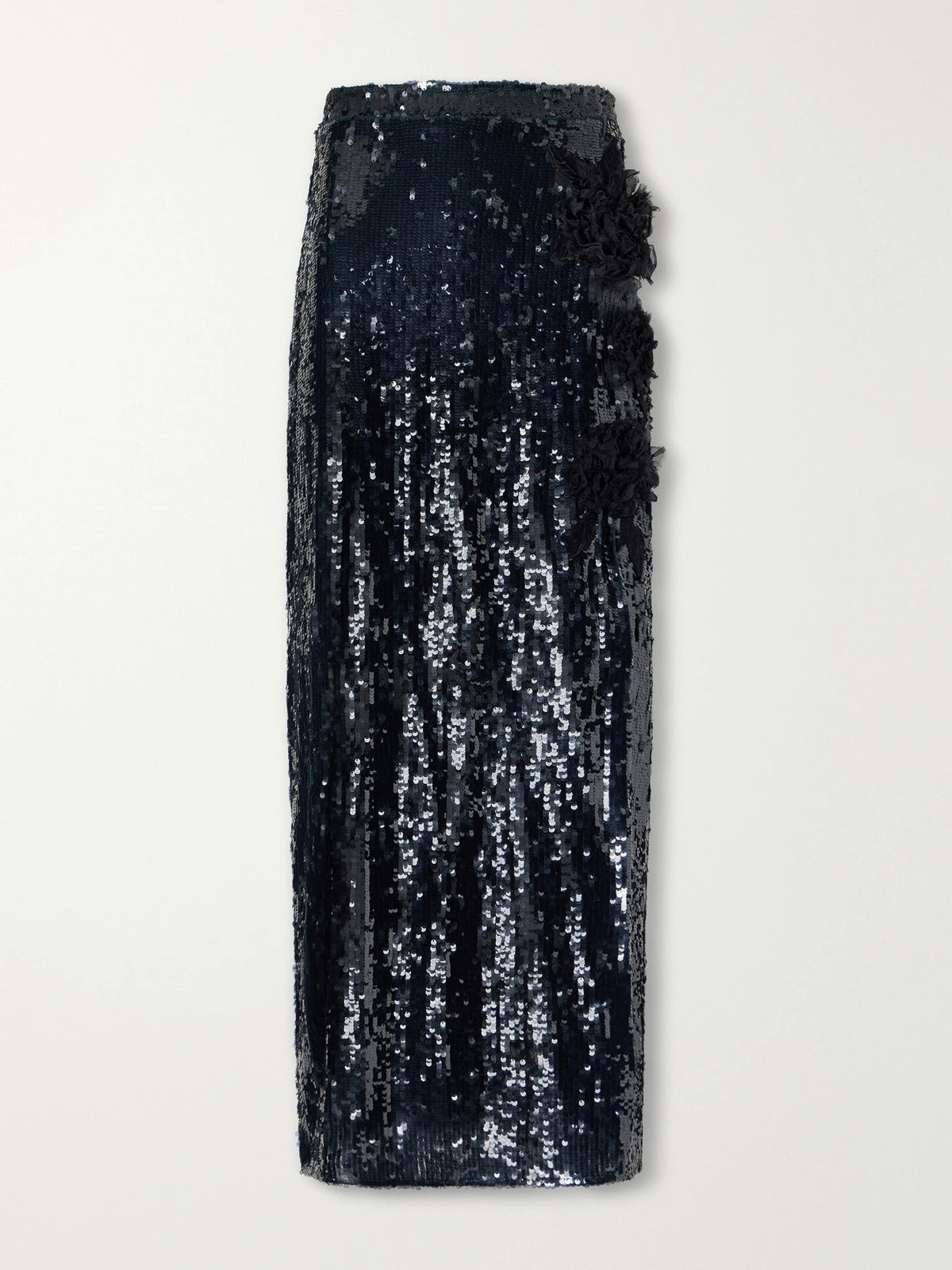 Erdem Floral-appliqué Sequined Crepe De Chine Midi Skirt