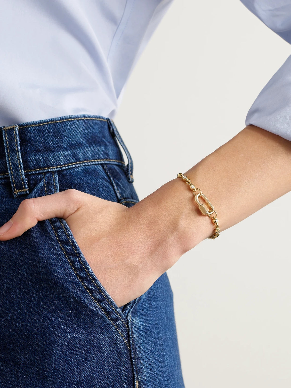 Image of Bracelets. Product name - Chubby Babylock + Small Canned Chain 18-karat Gold Diamond Bracelet in Multi colour by brand - Marla Aaron