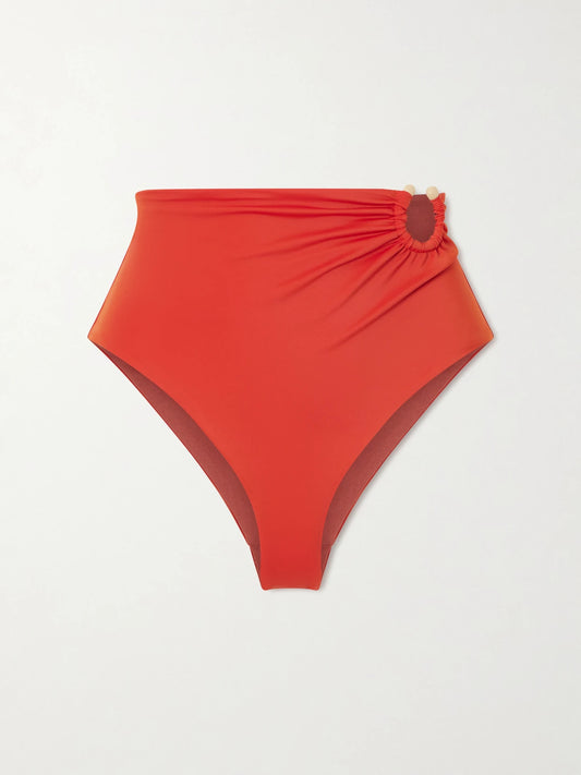 Image of Swimwear. Product name - Taita Embellished Bikini Briefs in Orange colour by brand - Johanna Ortiz