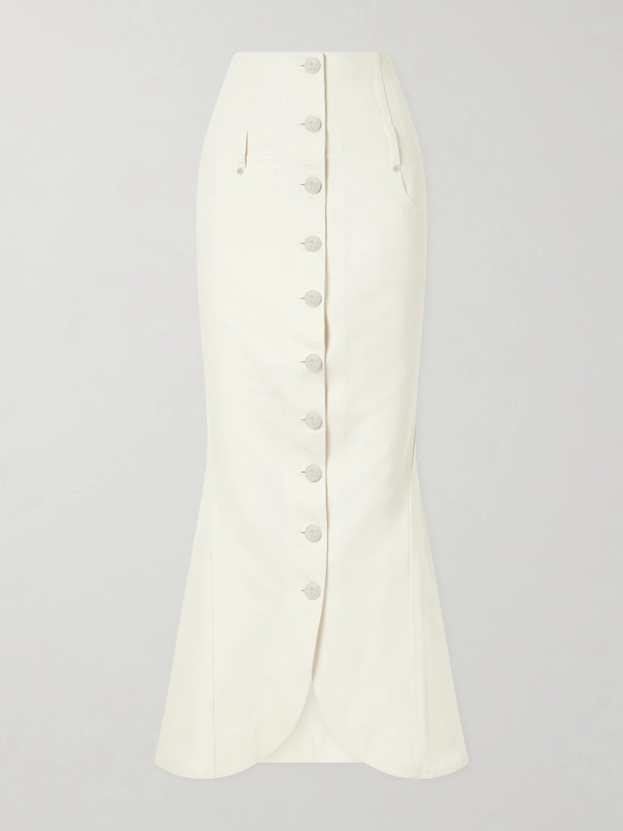 Image of Jeans. Product name - Embellished Denim Midi Skirt in Cream colour by brand - Wiederhoeft