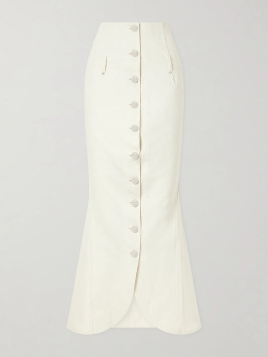 Image of Jeans. Product name - Embellished Denim Midi Skirt in Cream colour by brand - Wiederhoeft