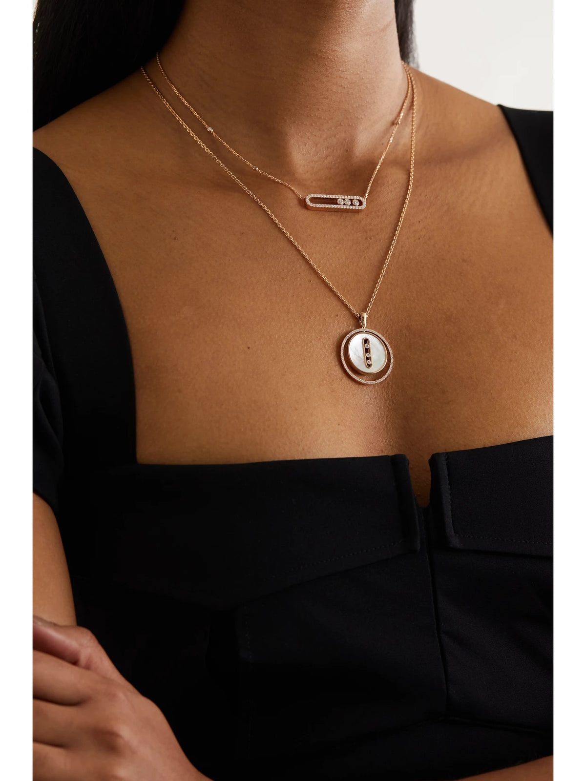 Image of Necklaces. Product name - Lucky Move 18-karat Rose Gold, Mother-of-pearl And Diamond Necklace in Multi colour by brand - Messika