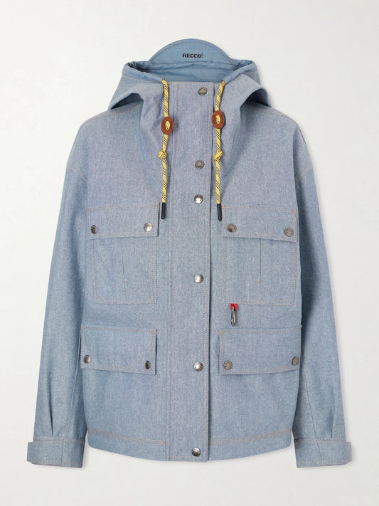 Image of Coats & Jackets. Product name - Beziers Padded Denim Jacket in Light blue colour by brand - Moncler Grenoble