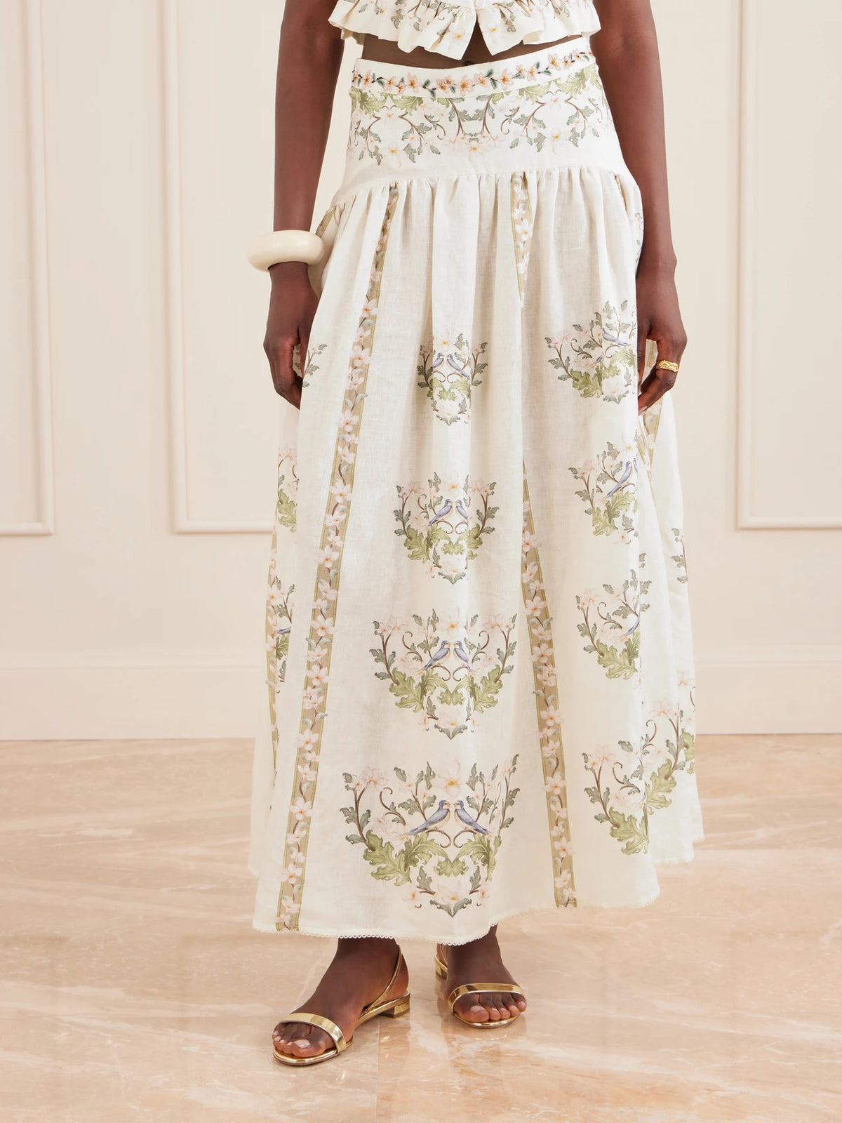 Agua by Agua Bendita Curua Anhelo Floral Linen Midi Skirt