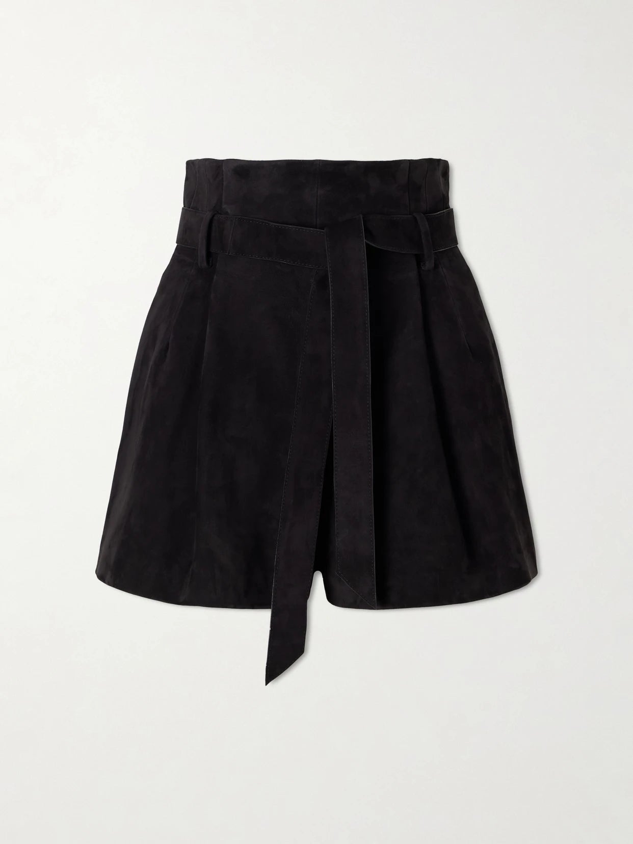Livia Belted Pleated Suede Shorts