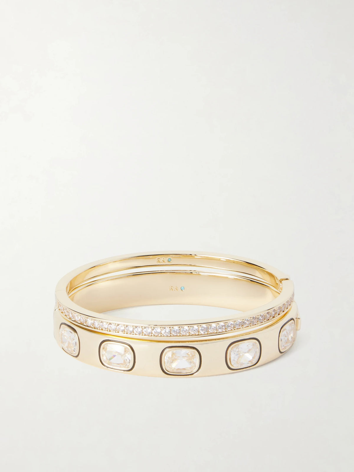 The Cubic Hinged Set Of Two Gold-tone Cubic Zirconia, Crystal And Enamel Cuffs