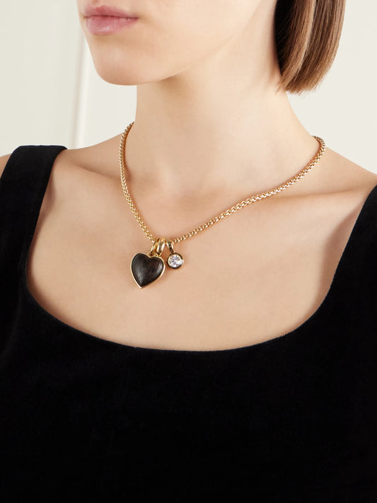 Image of Necklaces. Product name - The Mini Simple Wood Heart Gold-tone Necklace in Multi colour by brand - Roxanne Assoulin