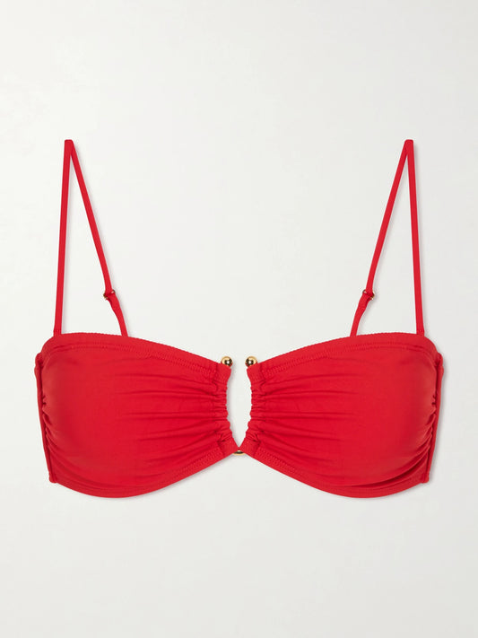 Image of Swimwear. Product name - Embellished Bikini Top in Red colour by brand - Nili Lotan