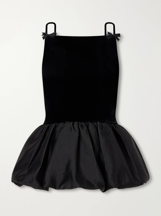 Self-Portrait Bow-detailed Peplum Satin-trimmed Velvet Top