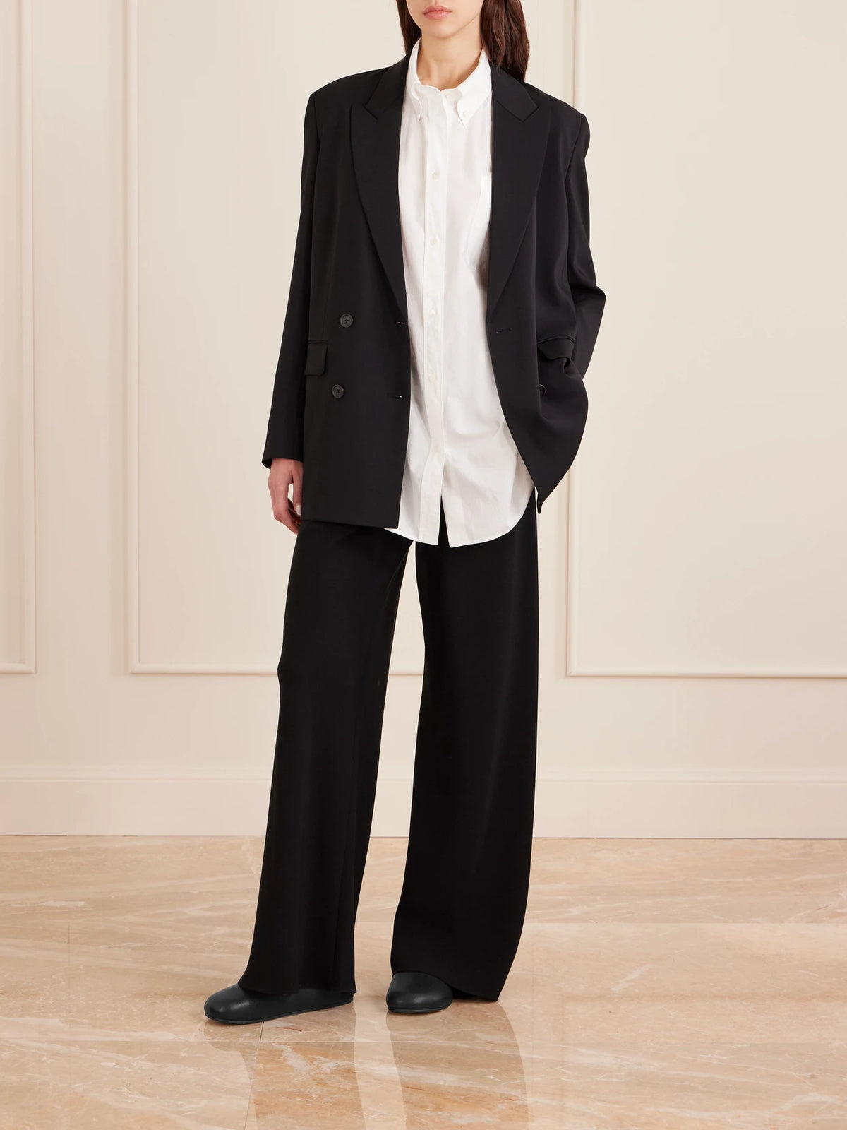 Image of Flats. Product name - Hudson Leather Slip-ons in Black colour by brand - The Row