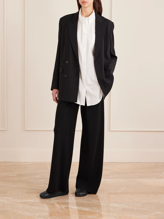 Image of Flats. Product name - Hudson Leather Slip-ons in Black colour by brand - The Row