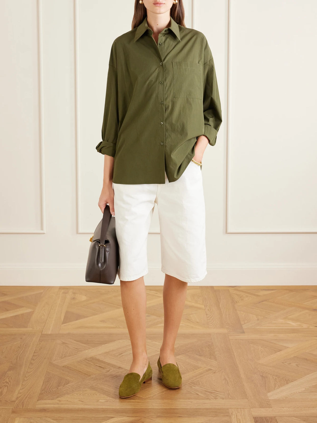 Image of Flats. Product name - Pitaka Suede Loafers in Army green colour by brand - Manolo Blahnik