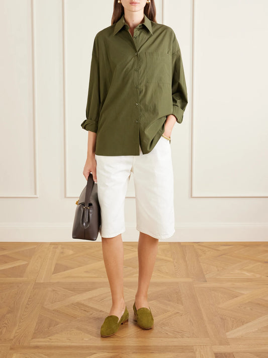 Image of Flats. Product name - Pitaka Suede Loafers in Army green colour by brand - Manolo Blahnik