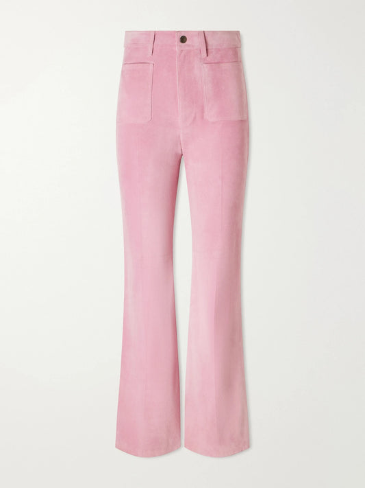 Image of a model wearing Pants. Product name - Suede Straight-leg Pants in Pink colour by brand - Chloé