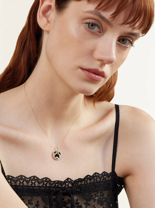 Image of Necklaces. Product name - Golden Eclipse 18-karat Gold Multi-stone Pendant Necklace in Multi colour by brand - L'Atelier Nawbar
