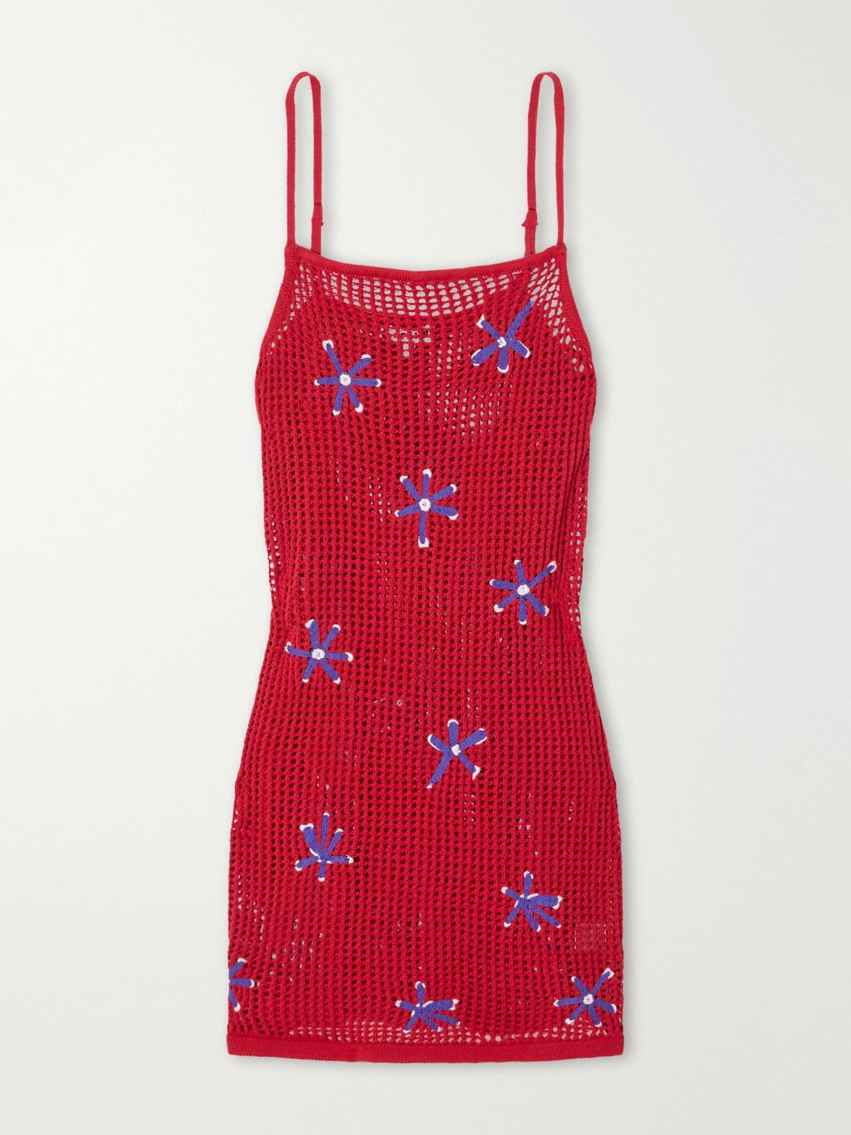 Image of Dresses. Product name - Rio Crocheted Cotton Mini Dress in Red colour by brand - STAUD