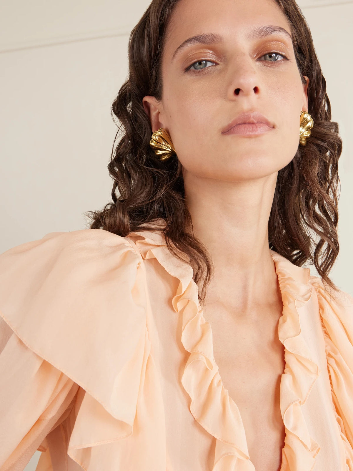 Image of Jewelry. Product name - Gold-pleated Earrings in Multi colour by brand - Chloé