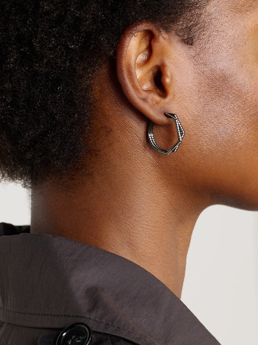 Image of Earrings. Product name - Antifer Medium 18-karat Blackened Gold Diamond Single Hoop Earring in Multi colour by brand - Repossi