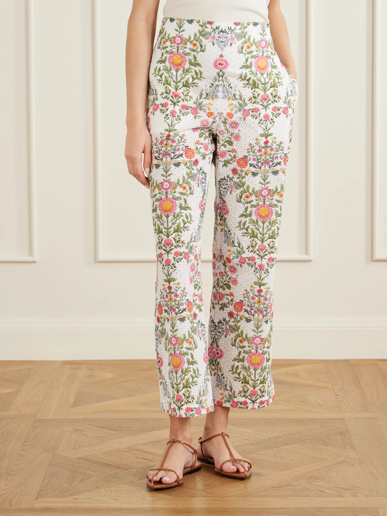 Joshua Broderie Anglaise Cropped Cotton Straight-leg Pants