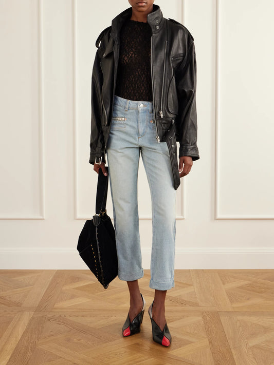 Image of Jeans. Product name - Revene Cropped Mid-rise Straight-leg Jeans in Blue colour by brand - ISABEL MARANT