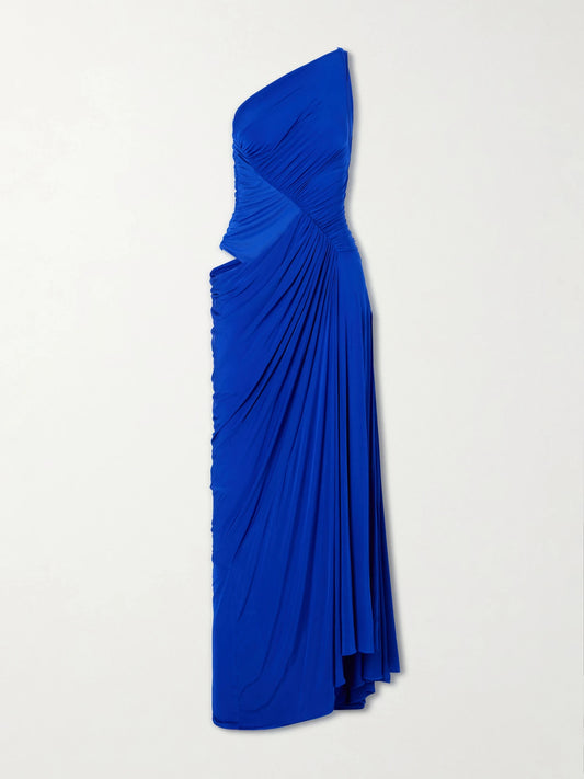 Alex Perry One-shoulder Gathered Mesh And Jersey Gown
