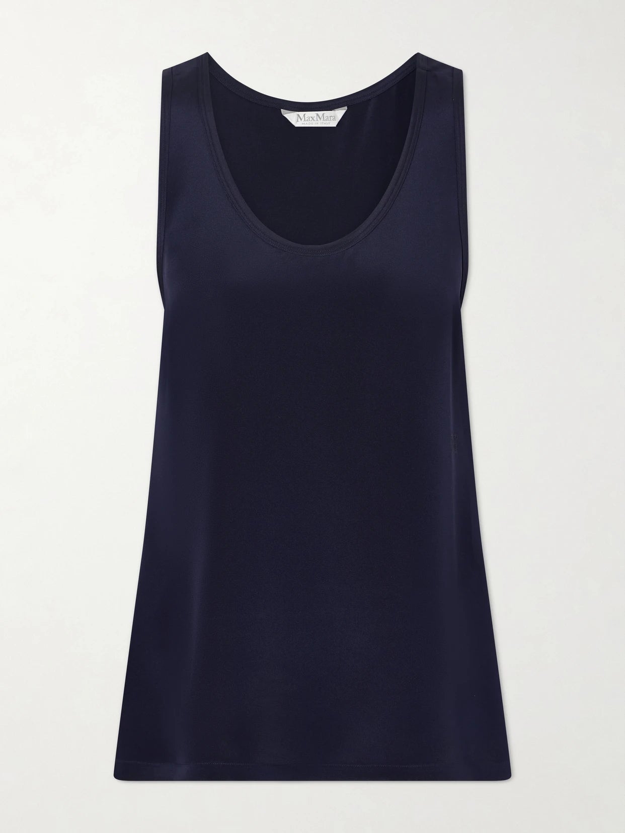 Image of a model wearing Tops. Product name - Draped Silk Tank in Navy colour by brand - Max Mara