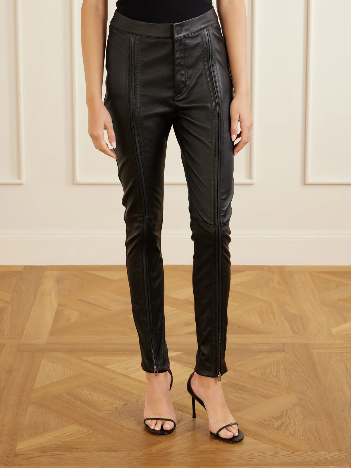 Zip-up Leather Skinny-leg Pants