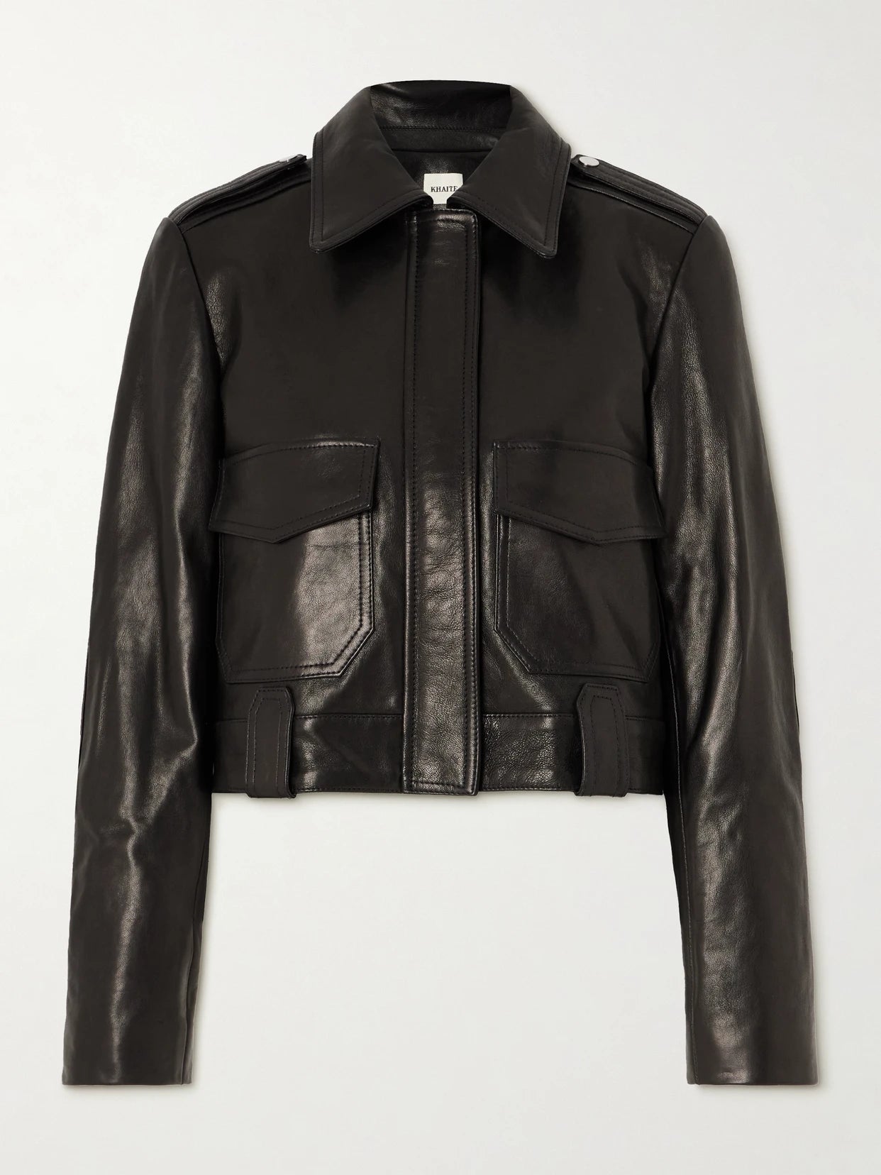Image of Coats & Jackets. Product name - Cordelia Cropped Leather Jacket in Black colour by brand - KHAITE