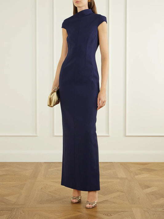 Image of Dresses. Product name - Arion Crepe Gown in Navy colour by brand - Solace London