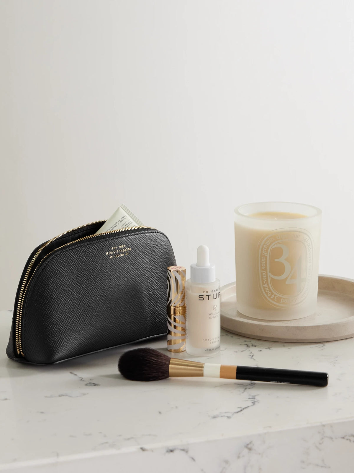 Image of Decor. Product name - Panama Textured-leather Cosmetics Case in Black colour by brand - Smythson