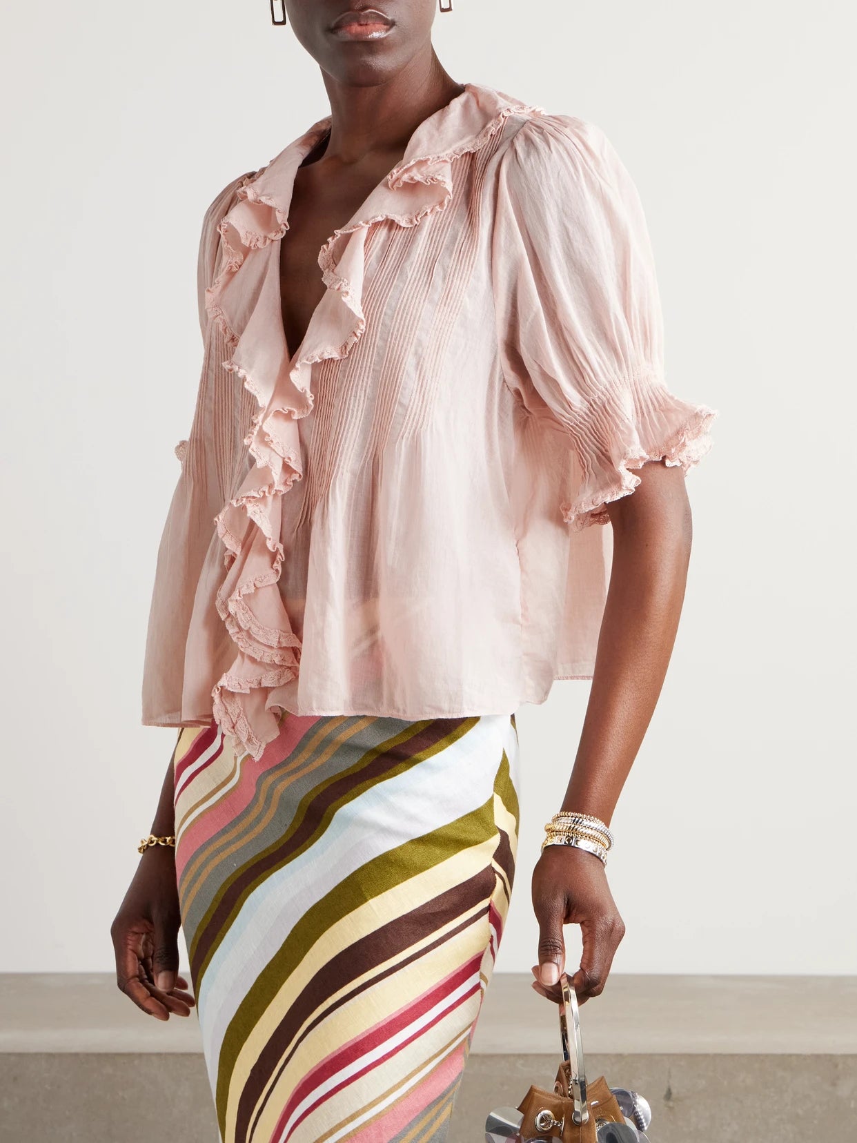 Henri Lace-trimmed Ruffled Pintucked Organic Cotton-voile Blouse