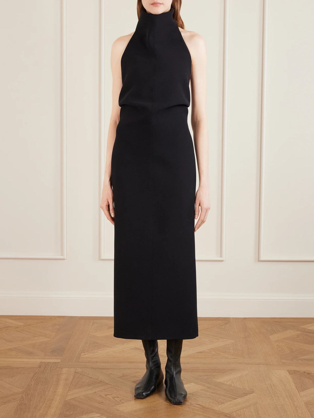 Image of Dresses. Product name - Roxanne Crepe Midi Dress in Black colour by brand - KHAITE