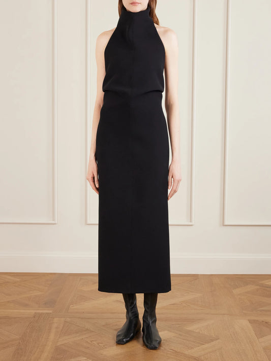 Image of Dresses. Product name - Roxanne Crepe Midi Dress in Black colour by brand - KHAITE
