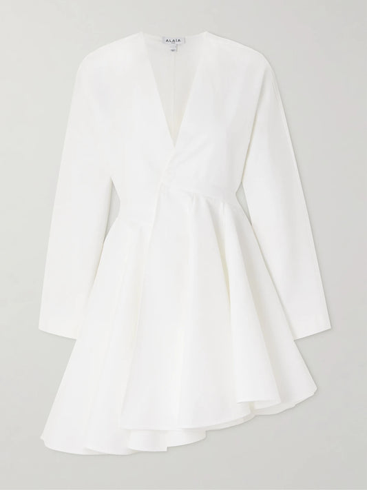 Asymmetric Cotton-poplin Mini Dress