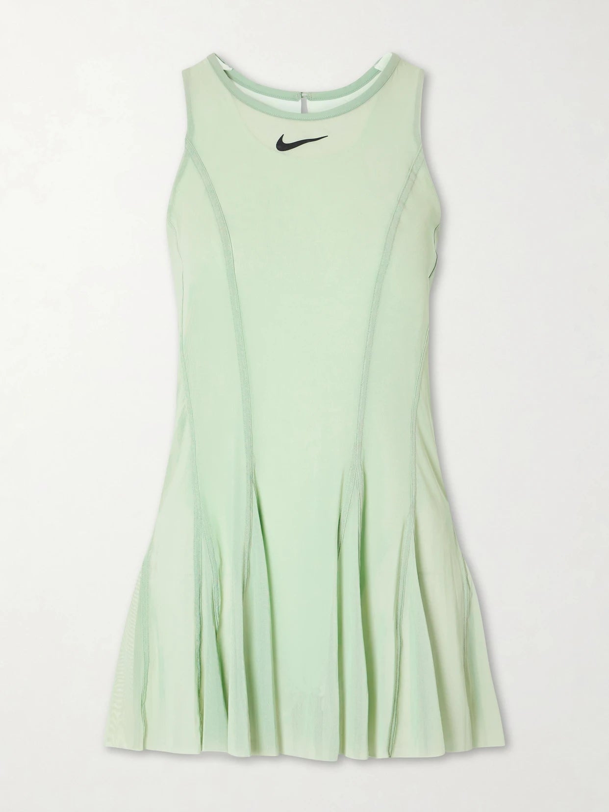 Image of a model wearing Tops. Product name - Logo-print Stretch-jersey Tennis Dress in Green colour by brand - Nike