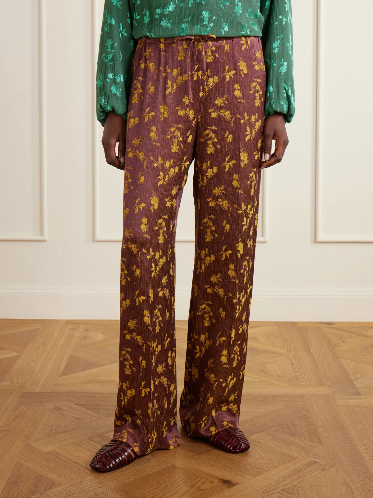 Dries Van Noten Floral-jacquard Satin Wide-leg Pants