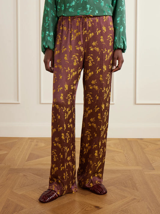 Dries Van Noten Floral-jacquard Satin Wide-leg Pants