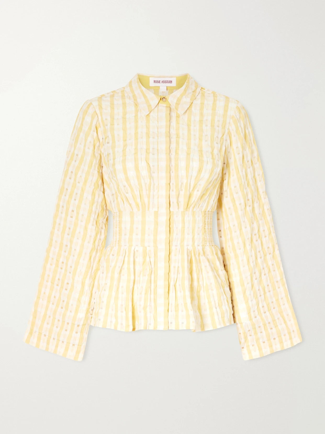 Boogie Woogie Bugle Boy Shirred Checked Seersucker Blouse