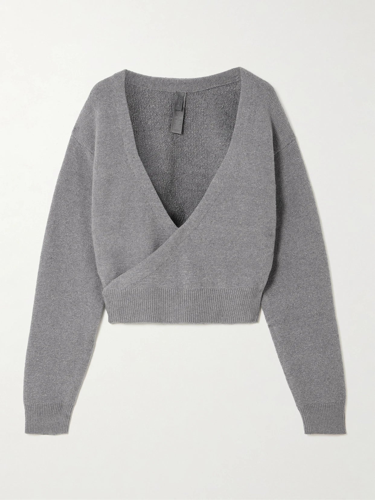 Textured Knit Wrap Sweater - Dark Heather Gray