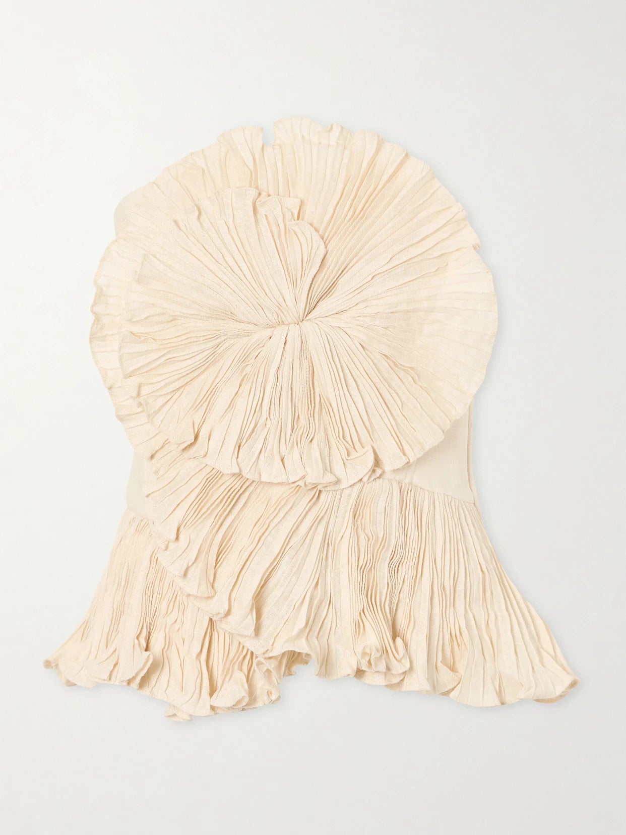 Imara Strapless Appliquéd Pleated Linen Top