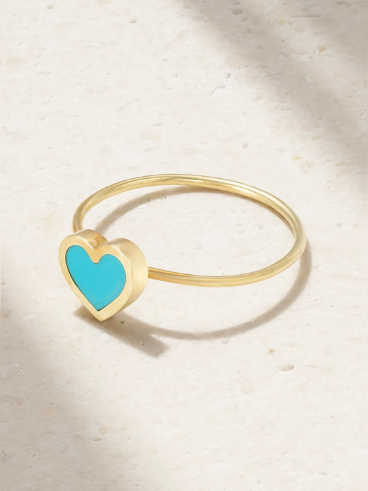 Heart 18-karat Gold Turquoise Ring