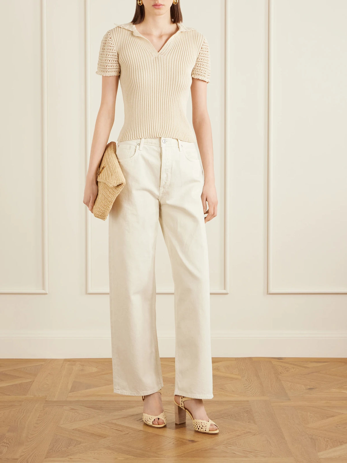 Image of Heels. Product name - Bossa Nova 85 Raffia Sandals in Cream colour by brand - Aquazzura