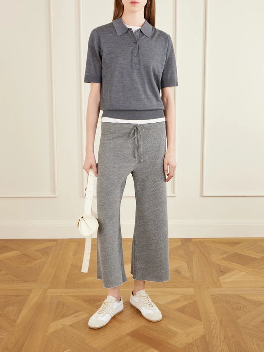 Image of Sleepwear & Loungewear. Product name - Kiki Cropped Jersey Track Pants in Gray colour by brand - Nili Lotan