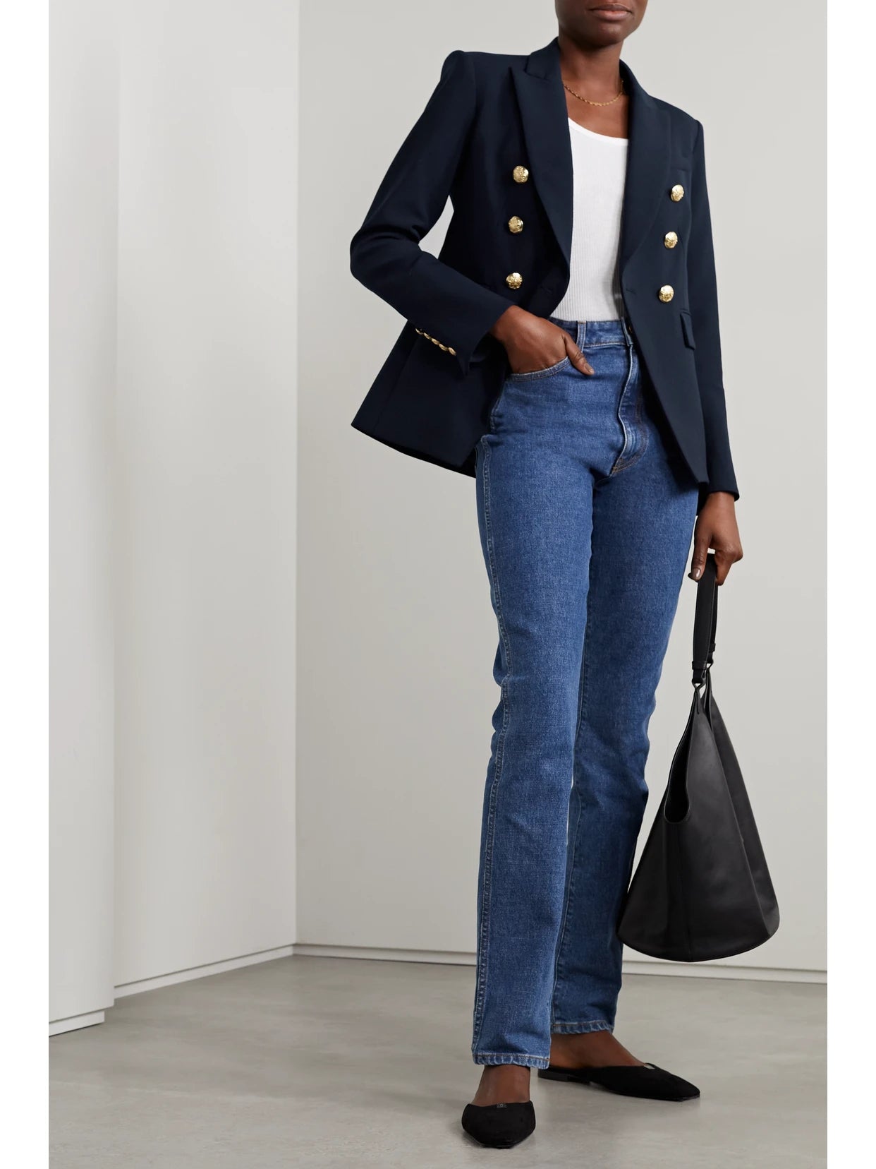 Image of Coats & Jackets. Product name - Miller Dickey Double-breasted Grain De Poudre Blazer in Midnight blue colour by brand - Veronica Beard