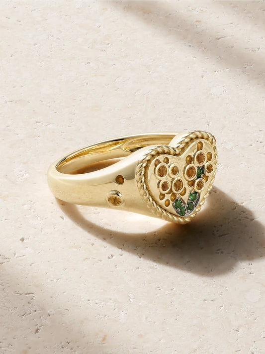 9-karat Yellow And White Gold, Enamel, Citrine And Tsavorite Ring