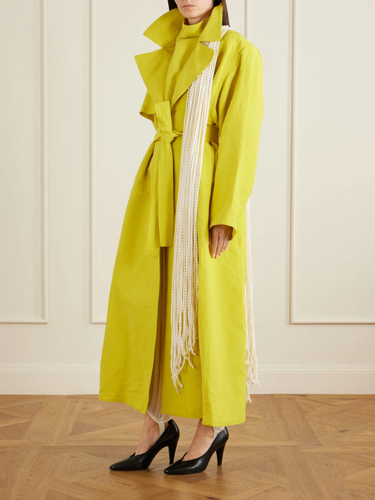 Image of a model wearing Pants. Product name - Shirred Silk-blend Georgette Balloon Pants in Off-white colour by brand - Alaïa