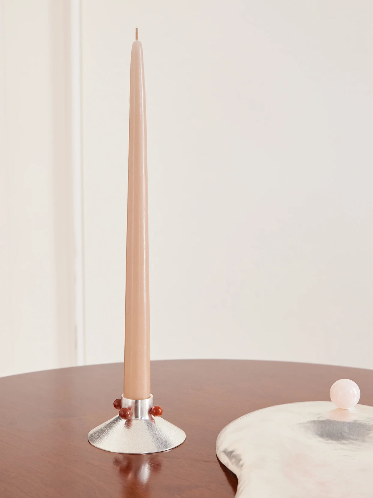 Image of Decor. Product name - + Vesper Voyage Axis Silver-plated And Stone Candle Holder in Multi colour by brand - Natalia Criado