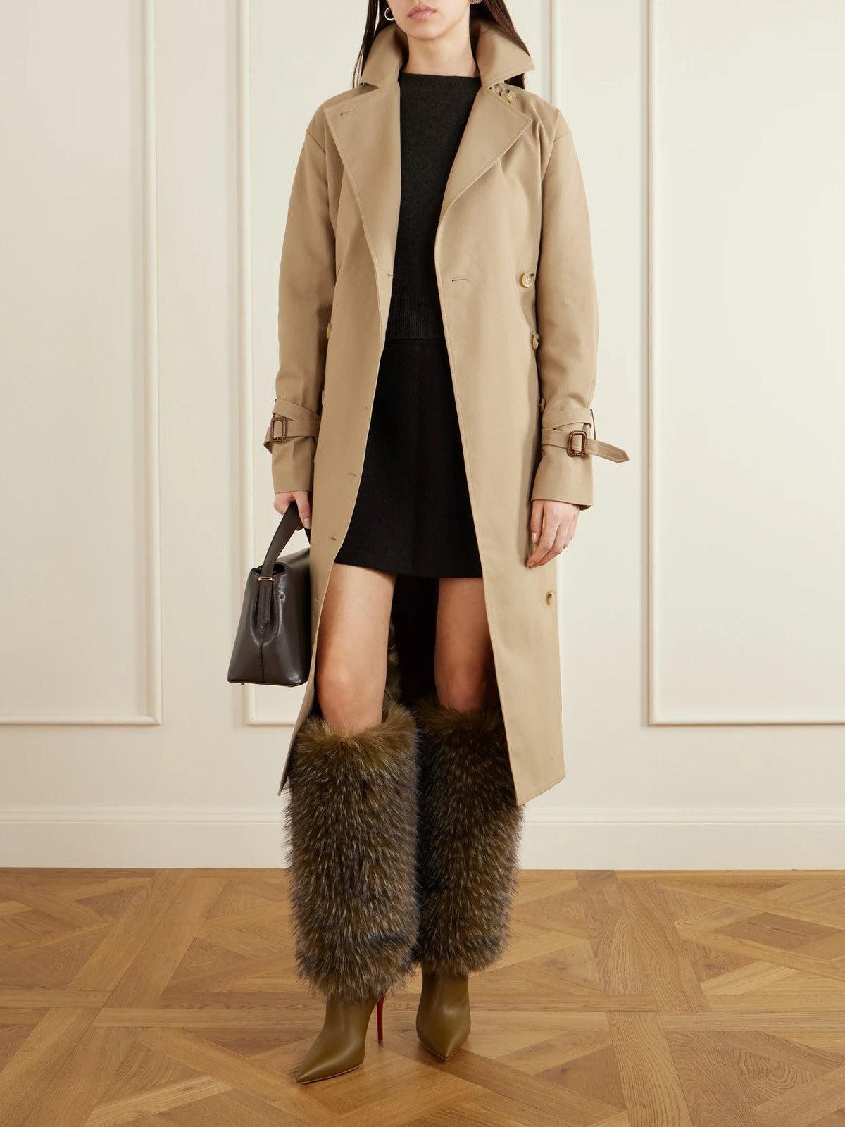 Image of Boots. Product name - Yangzee 100 Plush And Leather Knee Boots in Forest green colour by brand - Christian Louboutin