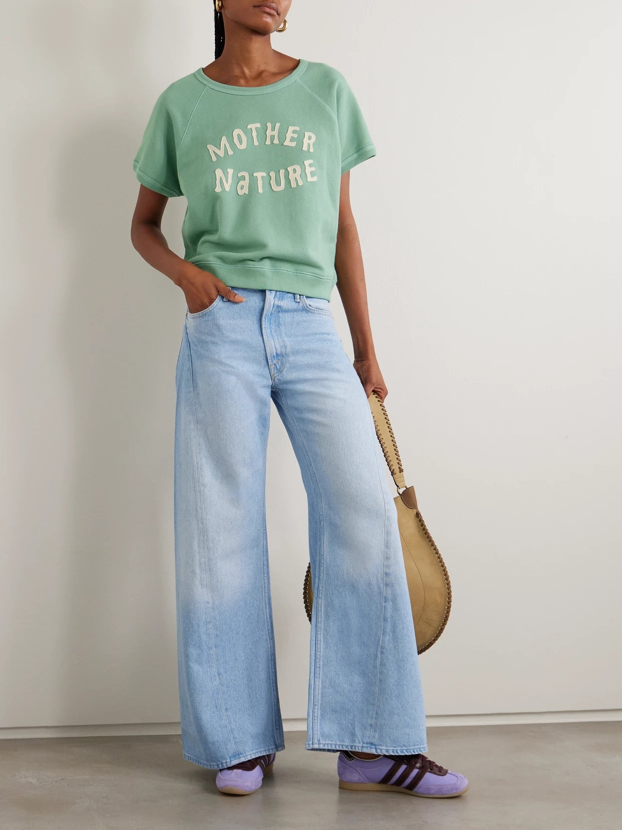 Image of Sleepwear & Loungewear. Product name - Appliquéd Cotton-jersey Sweatshirt in Green colour by brand - Mother