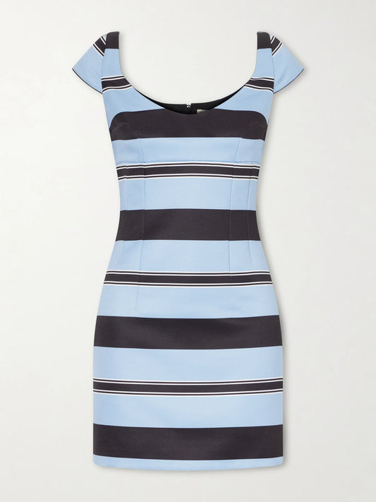 Image of Dresses. Product name - + Manolo Blahnik Eloise Striped Taffeta-faille Mini Dress in Light blue colour by brand - Emilia Wickstead